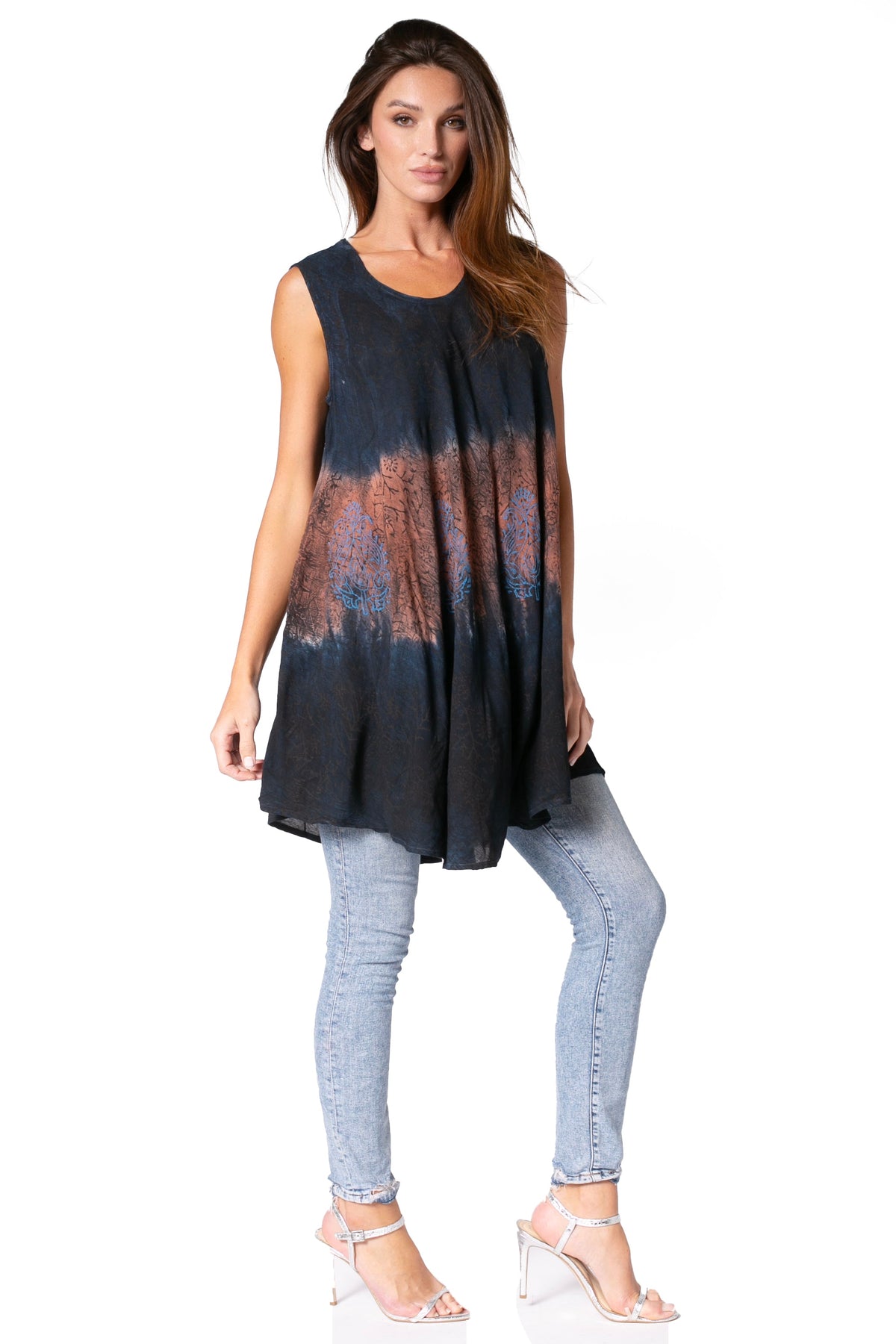 Sakkas Isabela Womens Everyday Summer Sleeveless Tank Top Tie-dye & Block Print