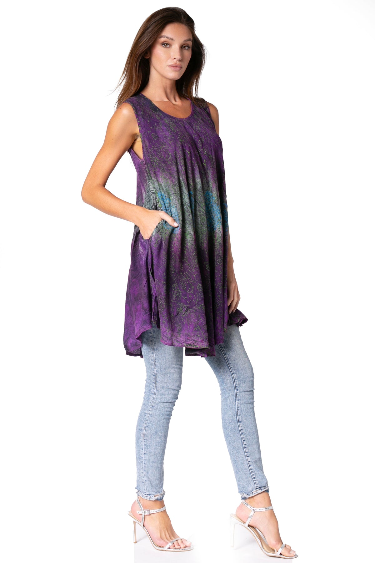 Sakkas Isabela Womens Everyday Summer Sleeveless Tank Top Tie-dye & Block Print