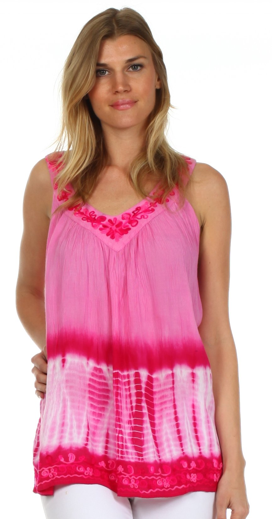 Sakkas Ombre Tie Dye Gauzy Crepe Sleeveless Relaxed Fit Top / Blouse