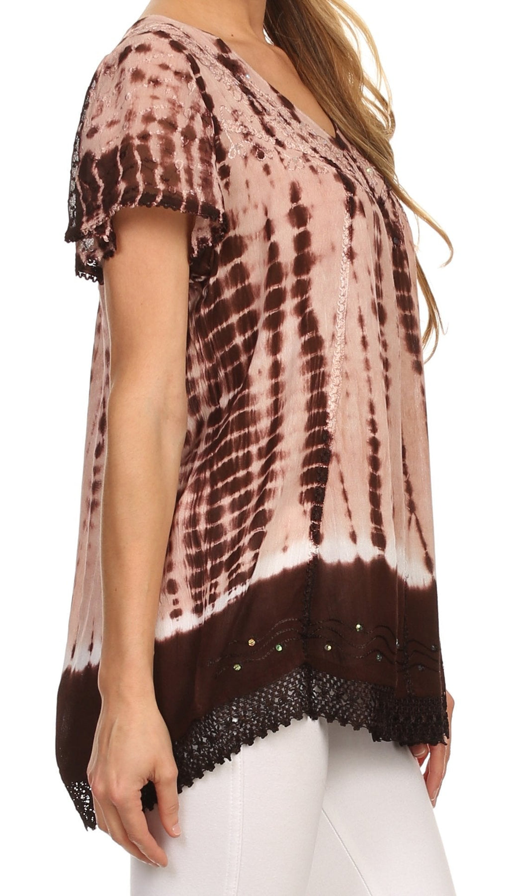 Sakkas Dior Embroidery And Seqiun Accents Drop Neck Blouse