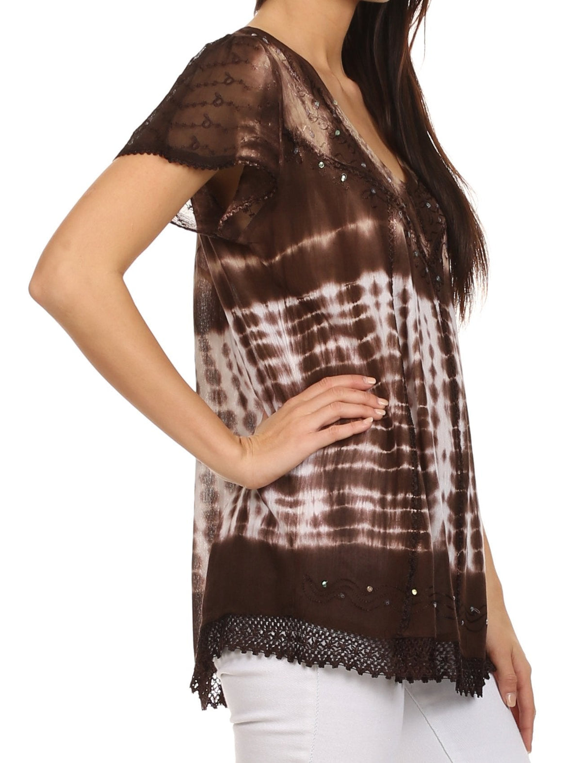 Sakkas Violet Embroidery Tie Dye Sequin Accents Blouse / Top