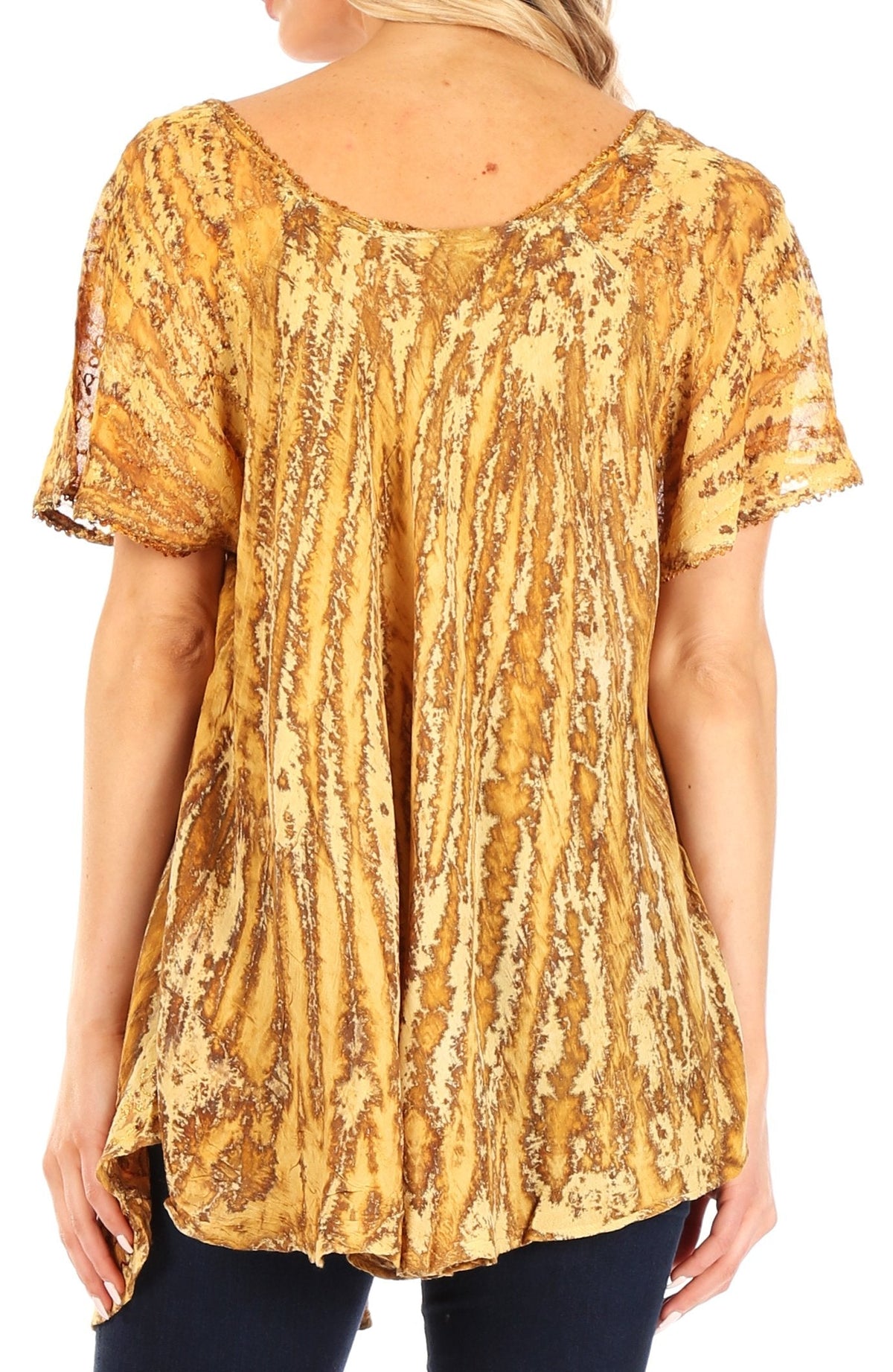 Sakkas Zoya Marbled Embroidery  Cap Sleeves Blouse / Top