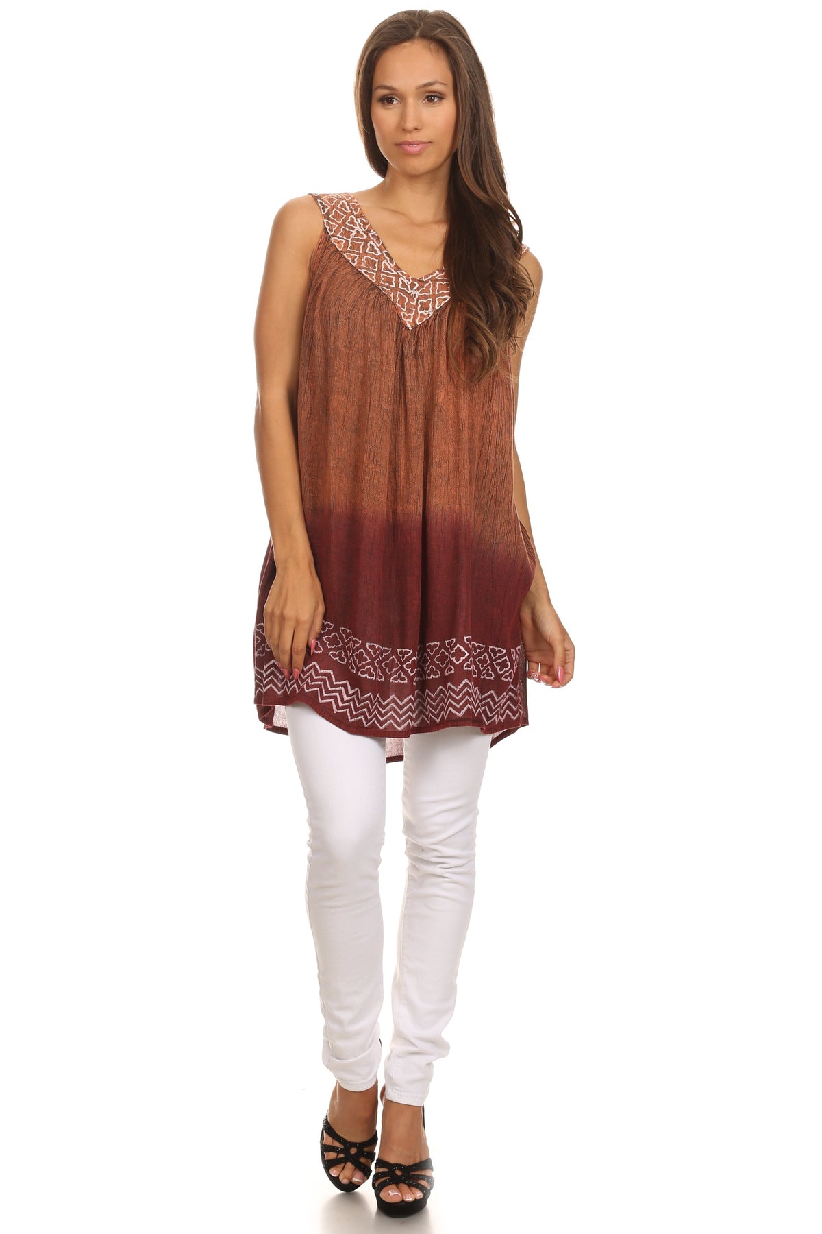 Sakkas Merida Ombre Relaxed Fit Sleeveless V-Neck Blouse