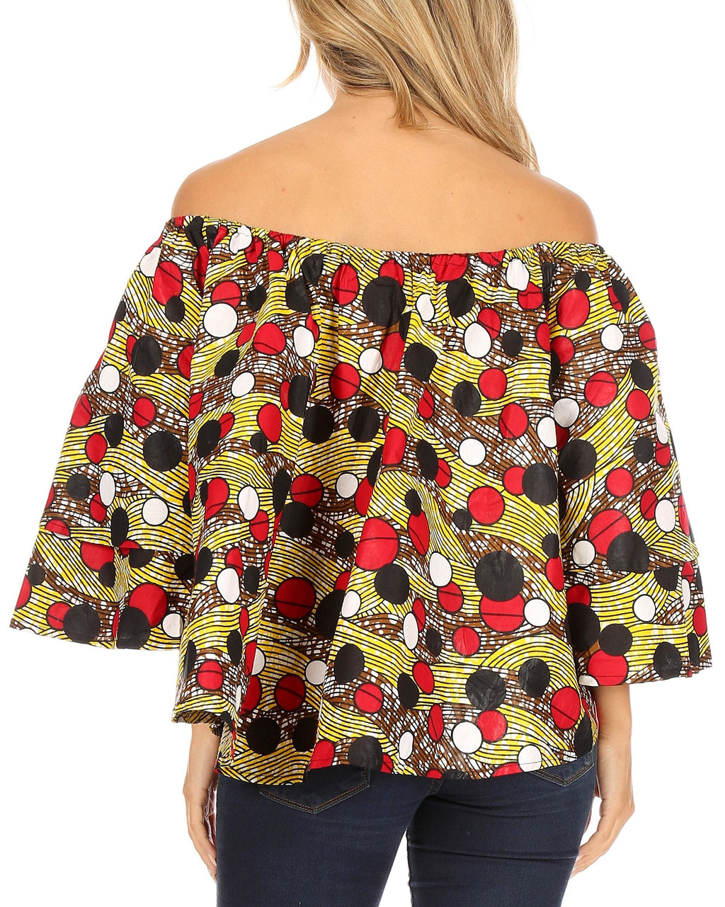Sakkas Abree Off-shoulder Short Sleeve  Blouse Top Ankara Wax Dutch African Print