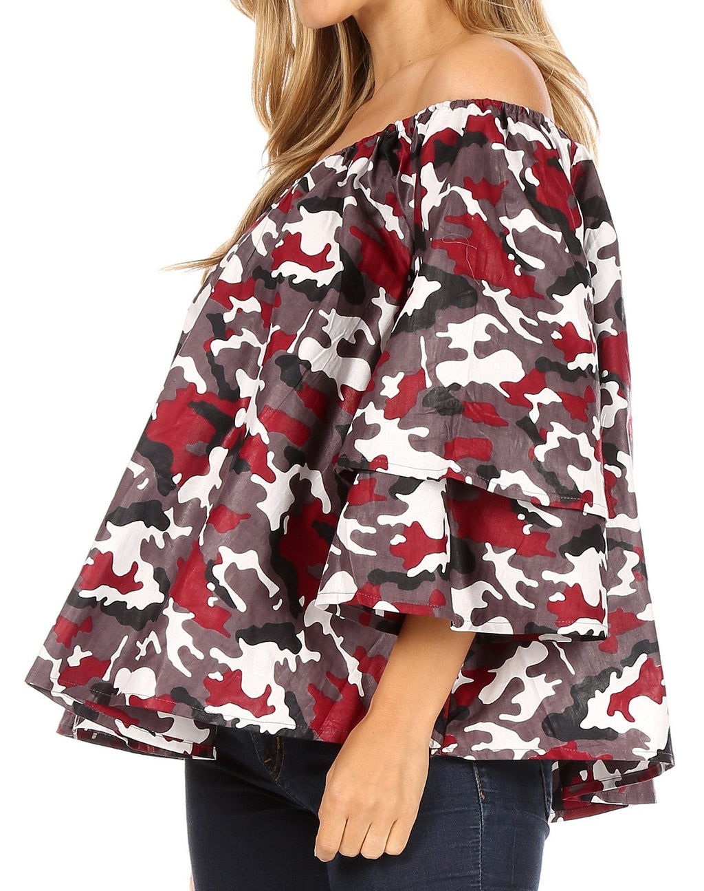 Sakkas Abree Off-shoulder Short Sleeve  Blouse Top Ankara Wax Dutch African Print