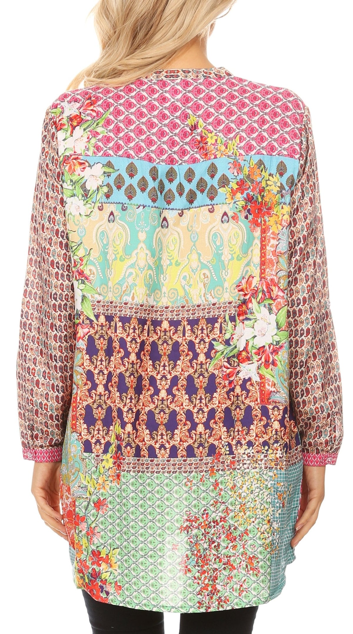 Sakkas Manu Womens Long Sleeve Mandarin Collar Blouse Top Light with Rhinestone
