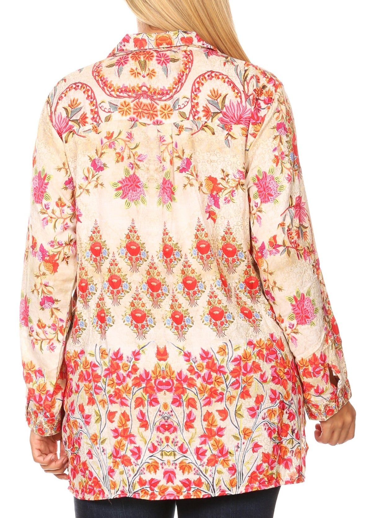 Sakkas Issa Women's Long Sleeve Floral Print Casual Button Down Shirt Blouse Top