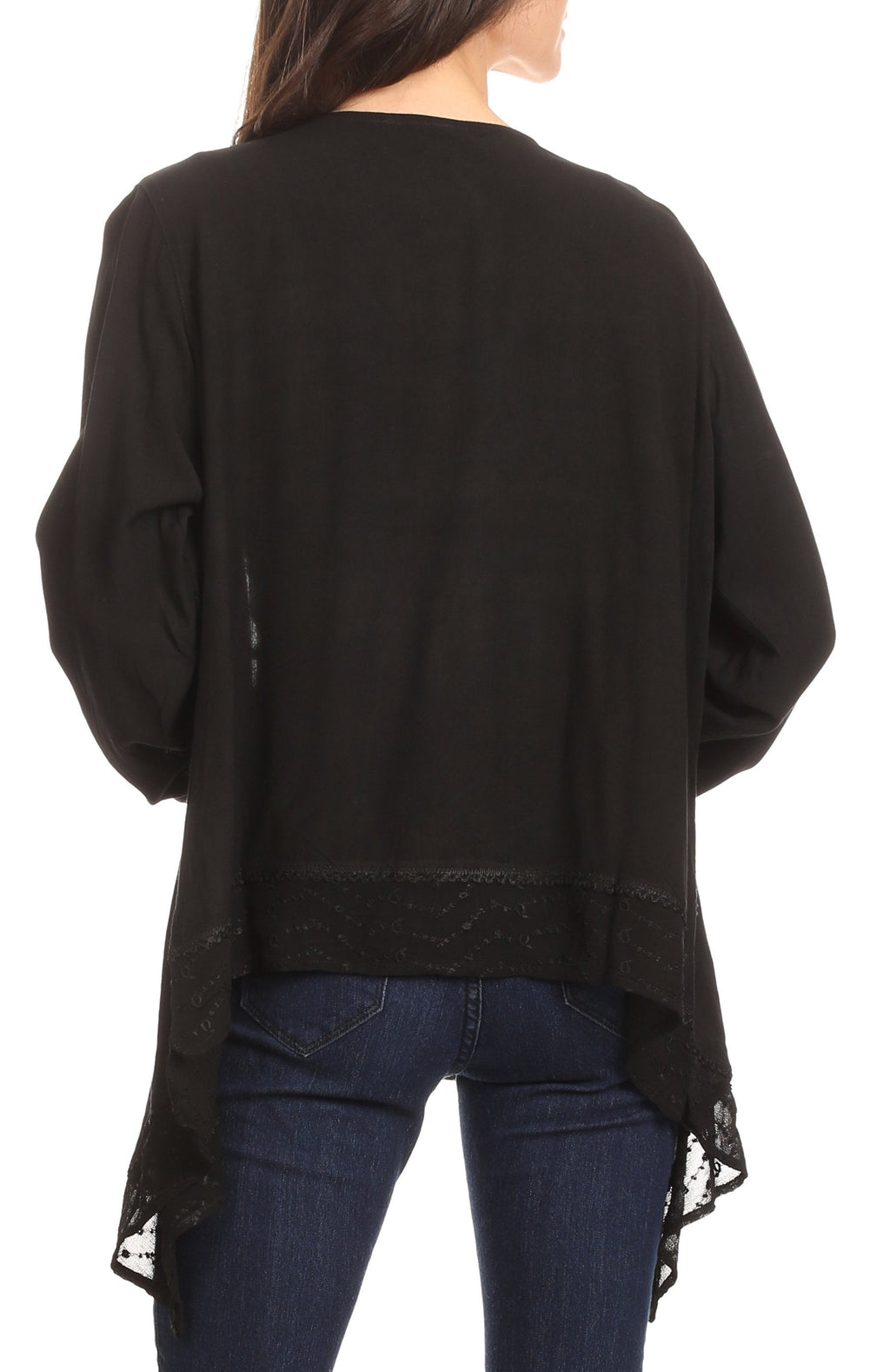Sakkas Isenia Cardigan Open Front Kimono Long Sleeve Embroidered Top Blouse Lace