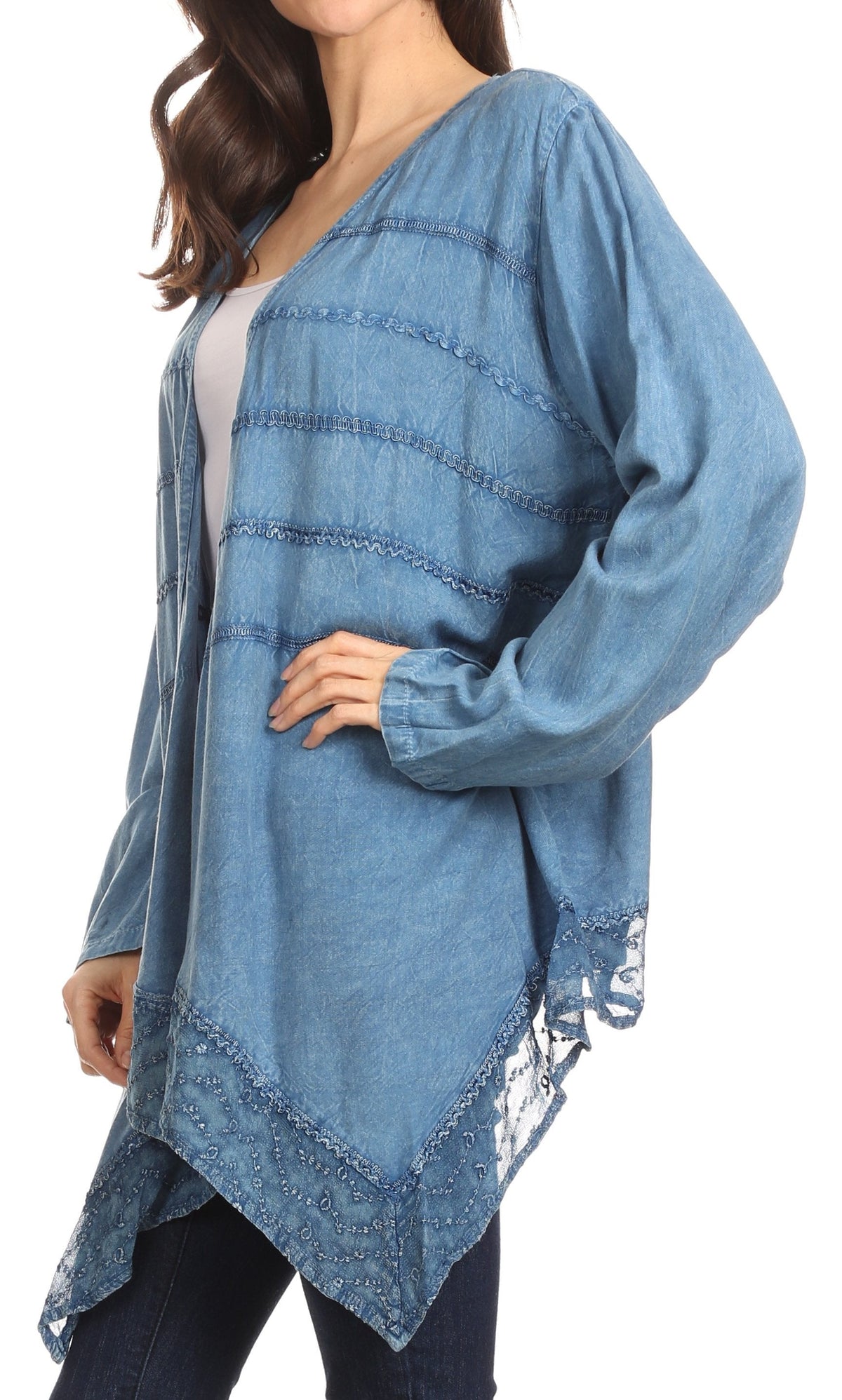 Sakkas Isenia Cardigan Open Front Kimono Long Sleeve Embroidered Top Blouse Lace