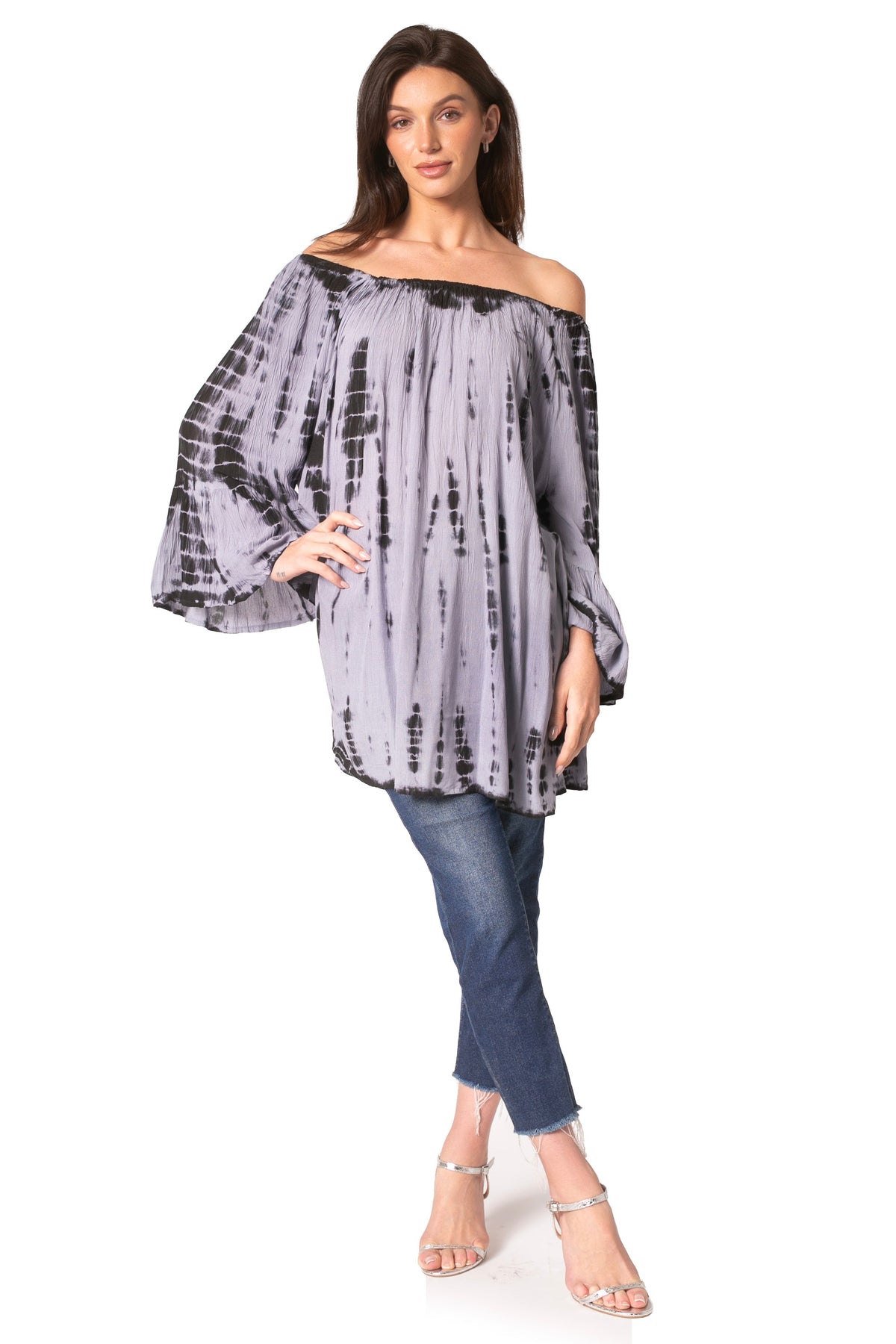 Sakkas Anna Casual Flowy Wide Neck 3/4 Sleeve Light Summer Boho Blouse Top