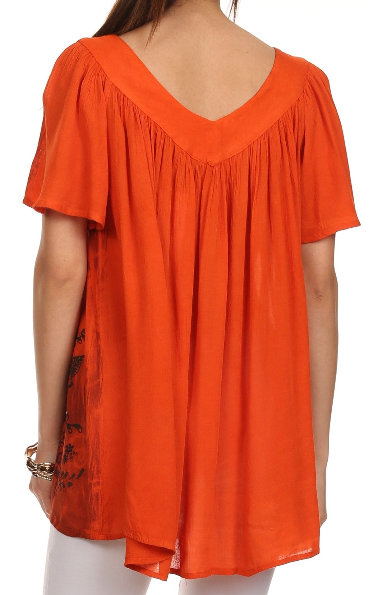 Sakkas Kyla Relaxed Fit Floral Sequin Embroidered V-neck Cap Sleeve Blouse / Top
