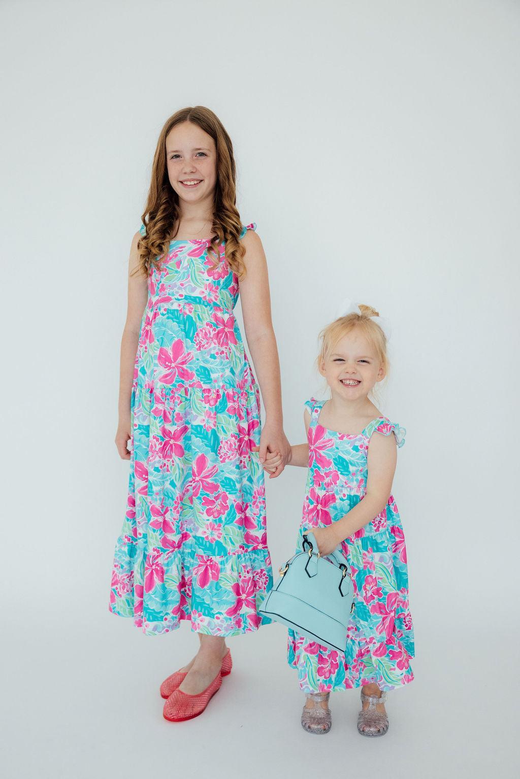 Tropical Punch Ruffle Maxi Dress
