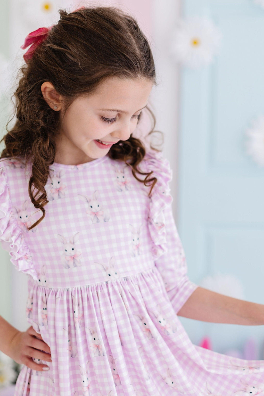 Baby Bunnies 3/4 Sleeve Ruffle Twirl Dress