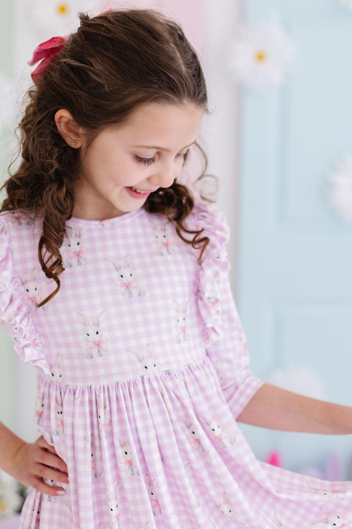 Baby Bunnies 3/4 Sleeve Ruffle Twirl Dress