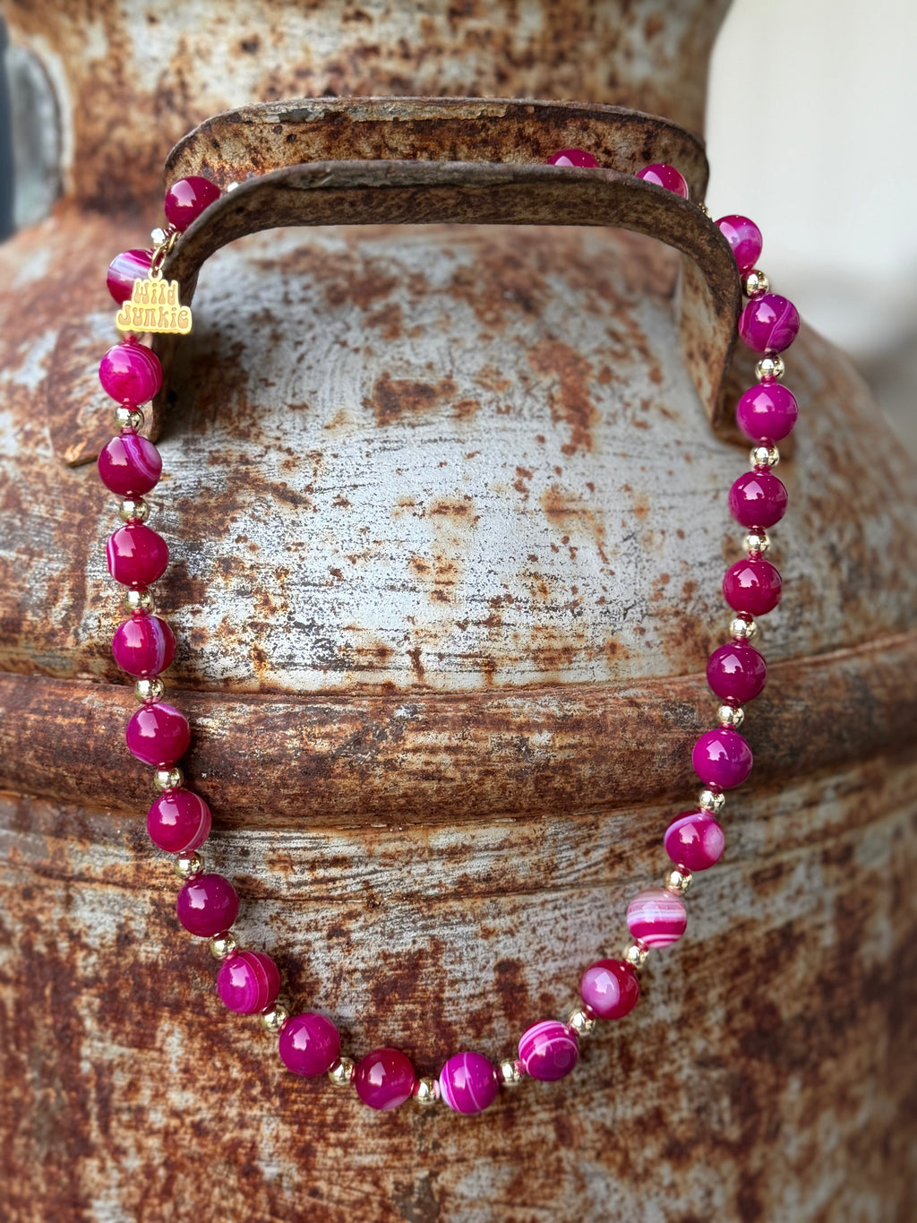 Gold Wild Rose Agate Beaded Necklace