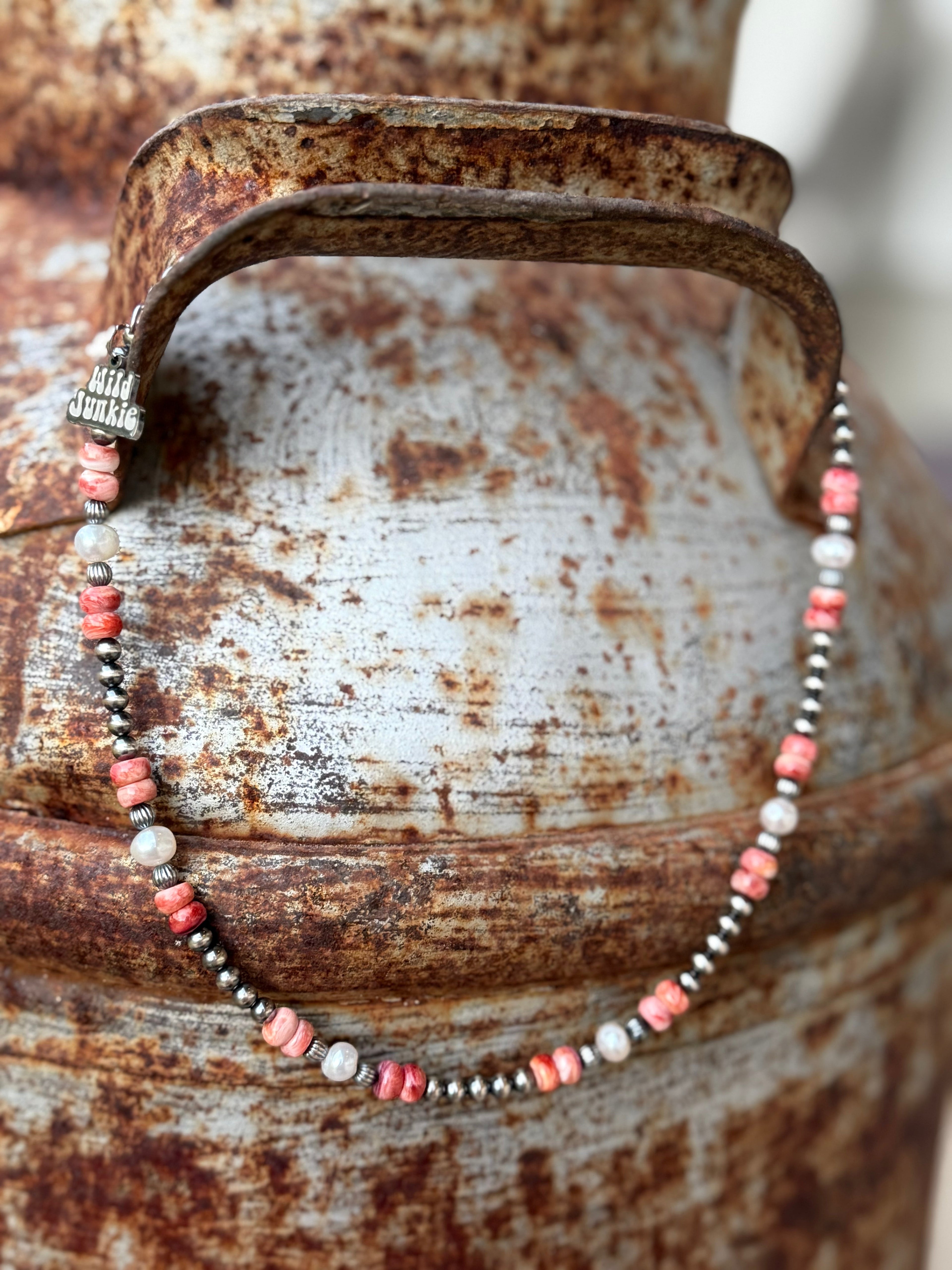 Sterling Silver Wild Spirit Spiny Oyster Beaded Necklace