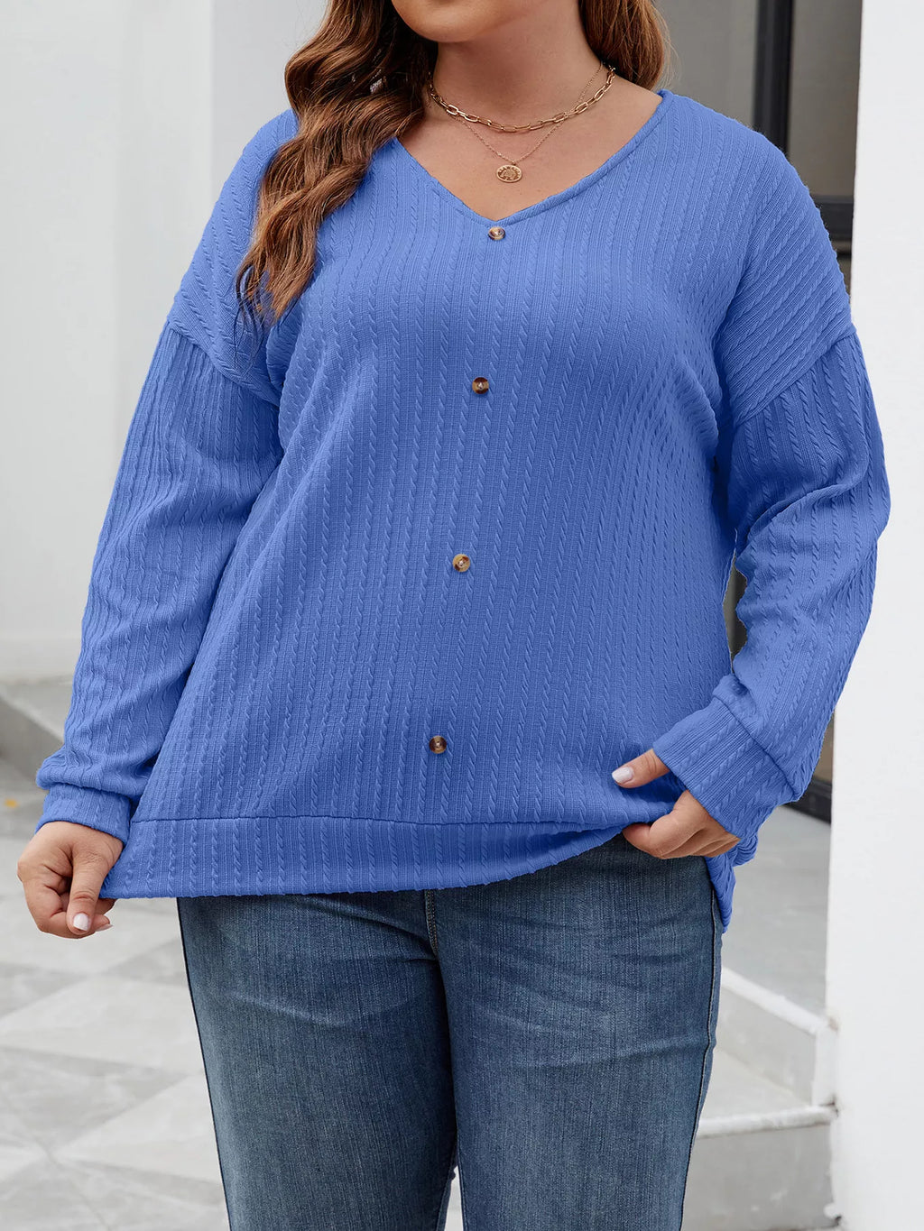 Plus Size V-Neck Dropped Shoulder Blouse