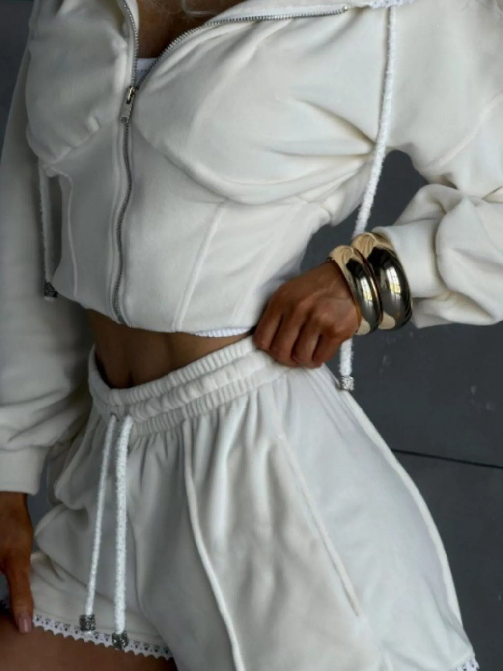 Zip Up Hooded Outerwear and Shorts Set