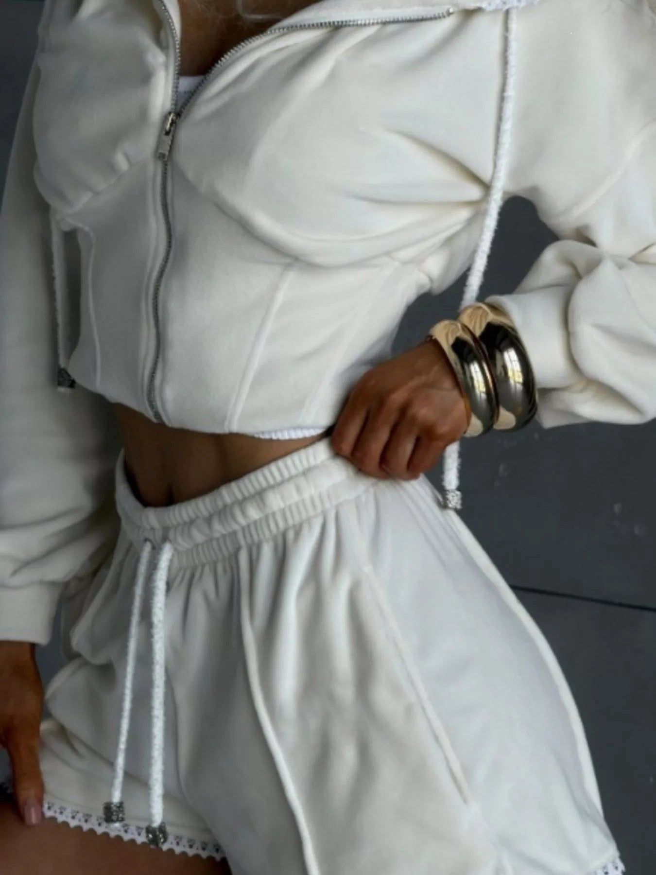 Zip Up Hooded Outerwear and Shorts Set