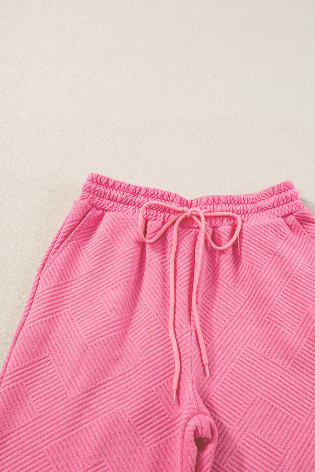 Solid Textured T-Shirt and Drawstring Pants Set