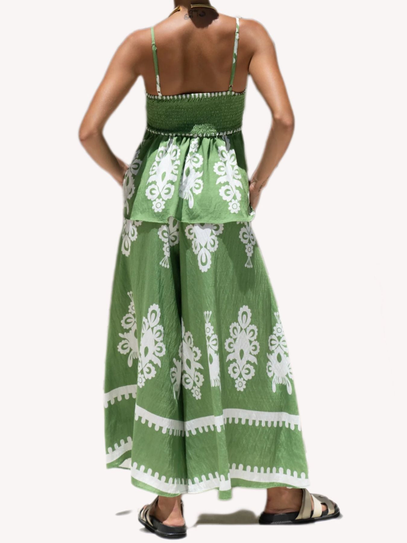 Full Size Printed Cami and Wide Leg Pants Set Plus Size