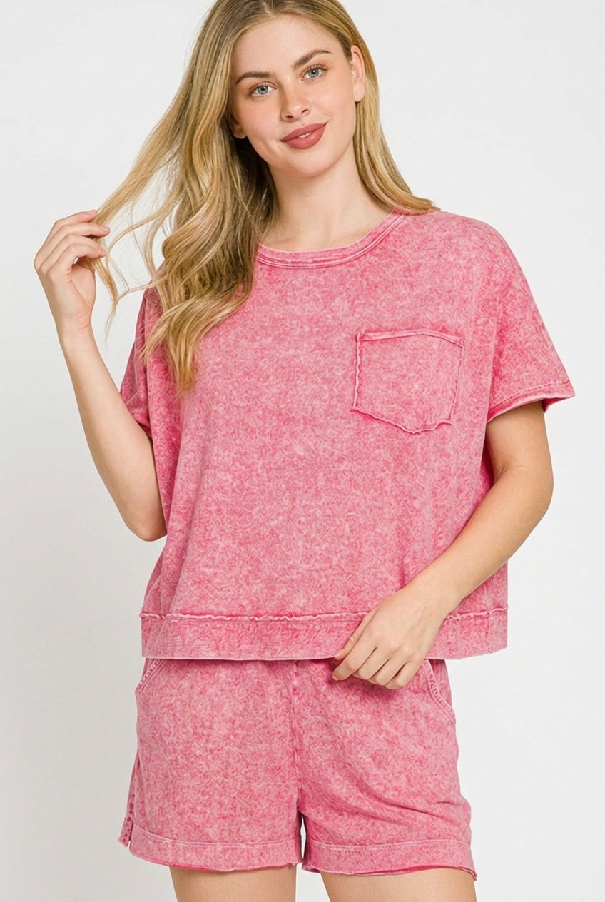 Zenana Halo Snow Washed Boxy Top & Shorts Set