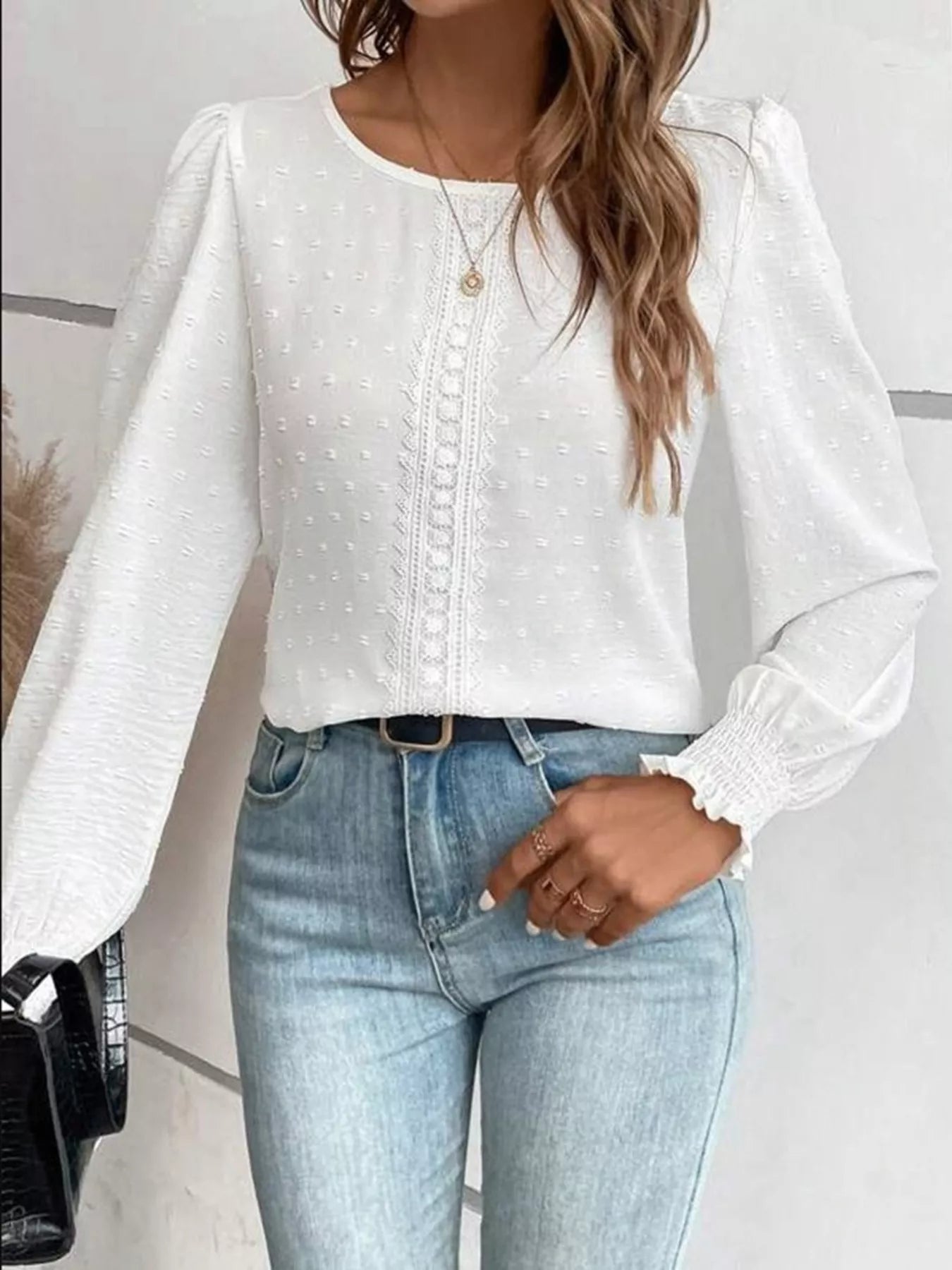Swiss Dot Long Sleeve Blouse