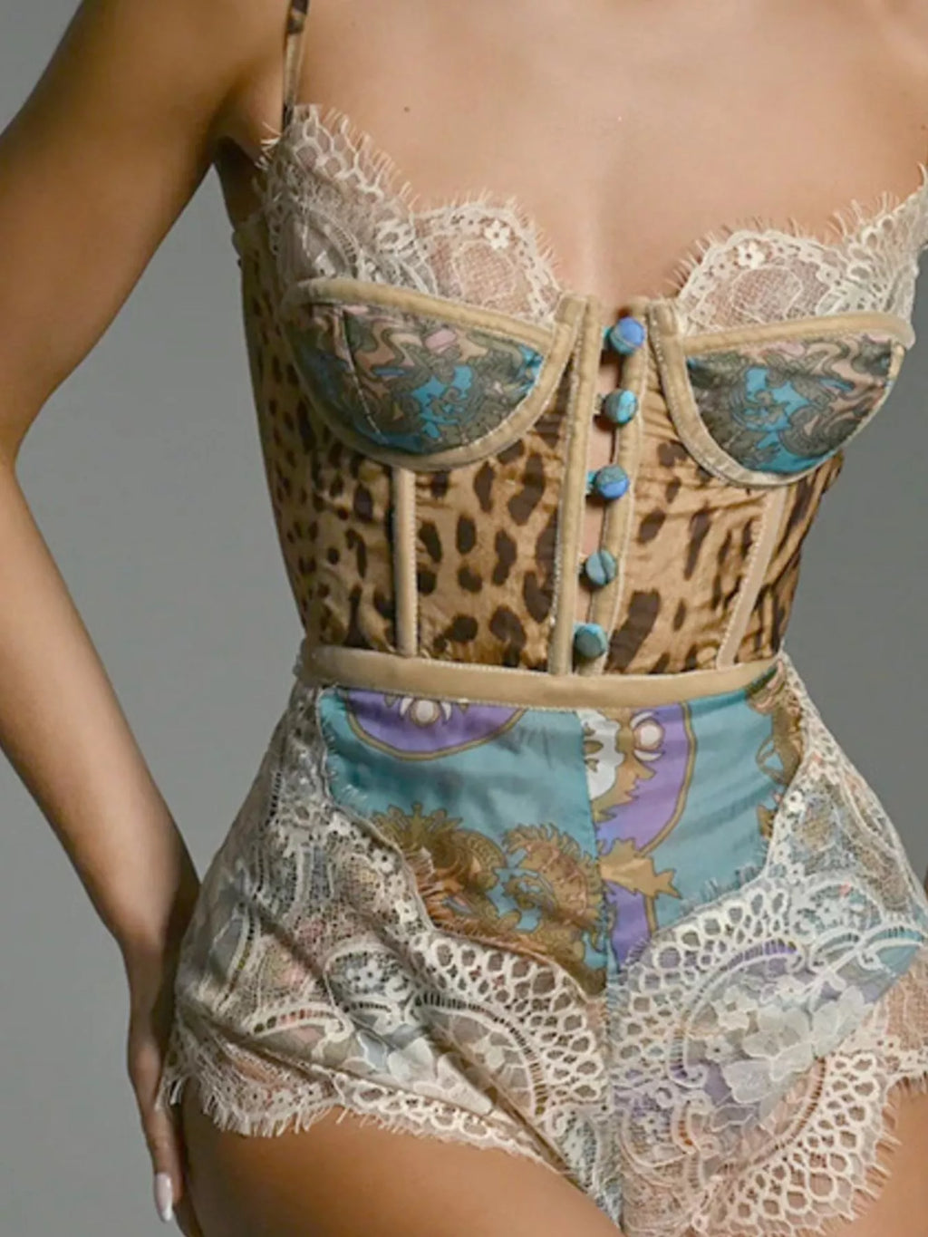 Leopard Print Lace Trim Romper