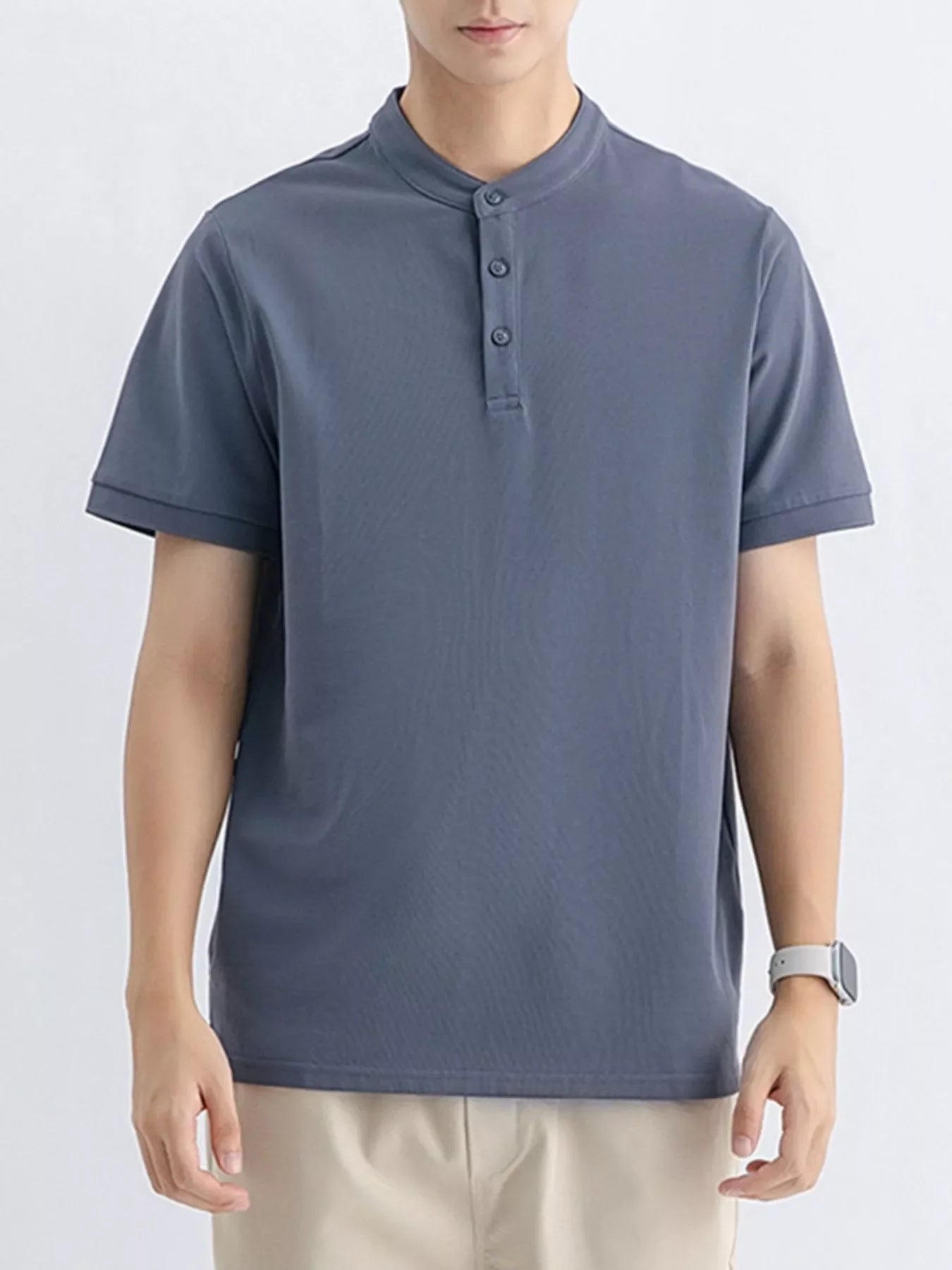 Men's Plus Size Button Detail Short Sleeve Top