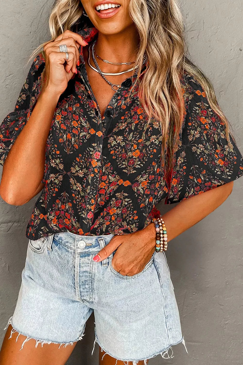 Vintage Floral Print Button-Down Shirt