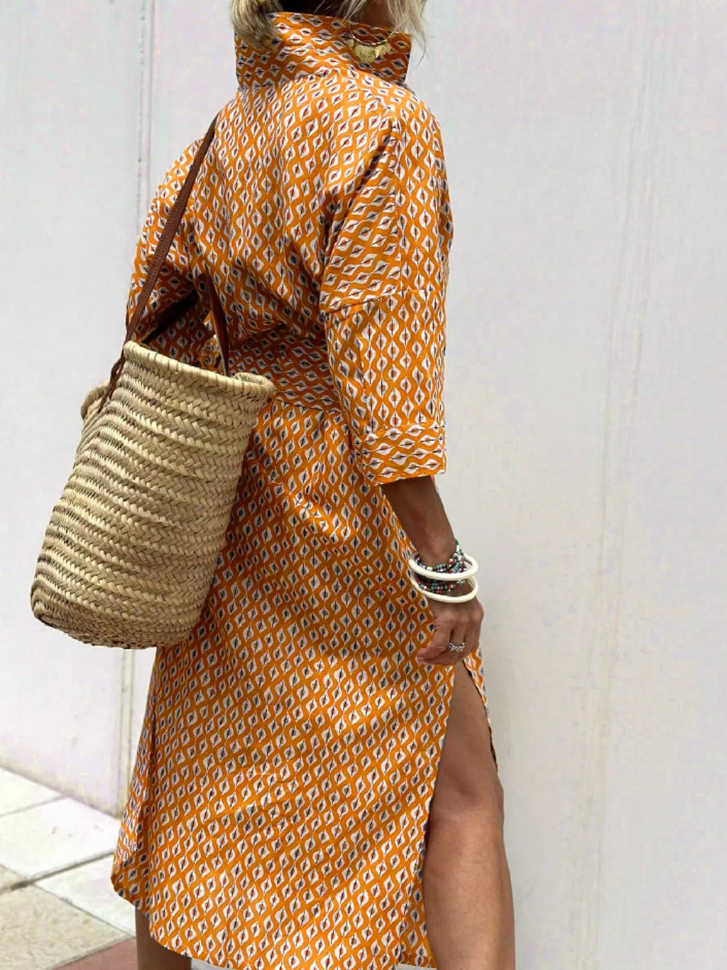 Full Size Printed Button-Down Midi Dress Plus Size