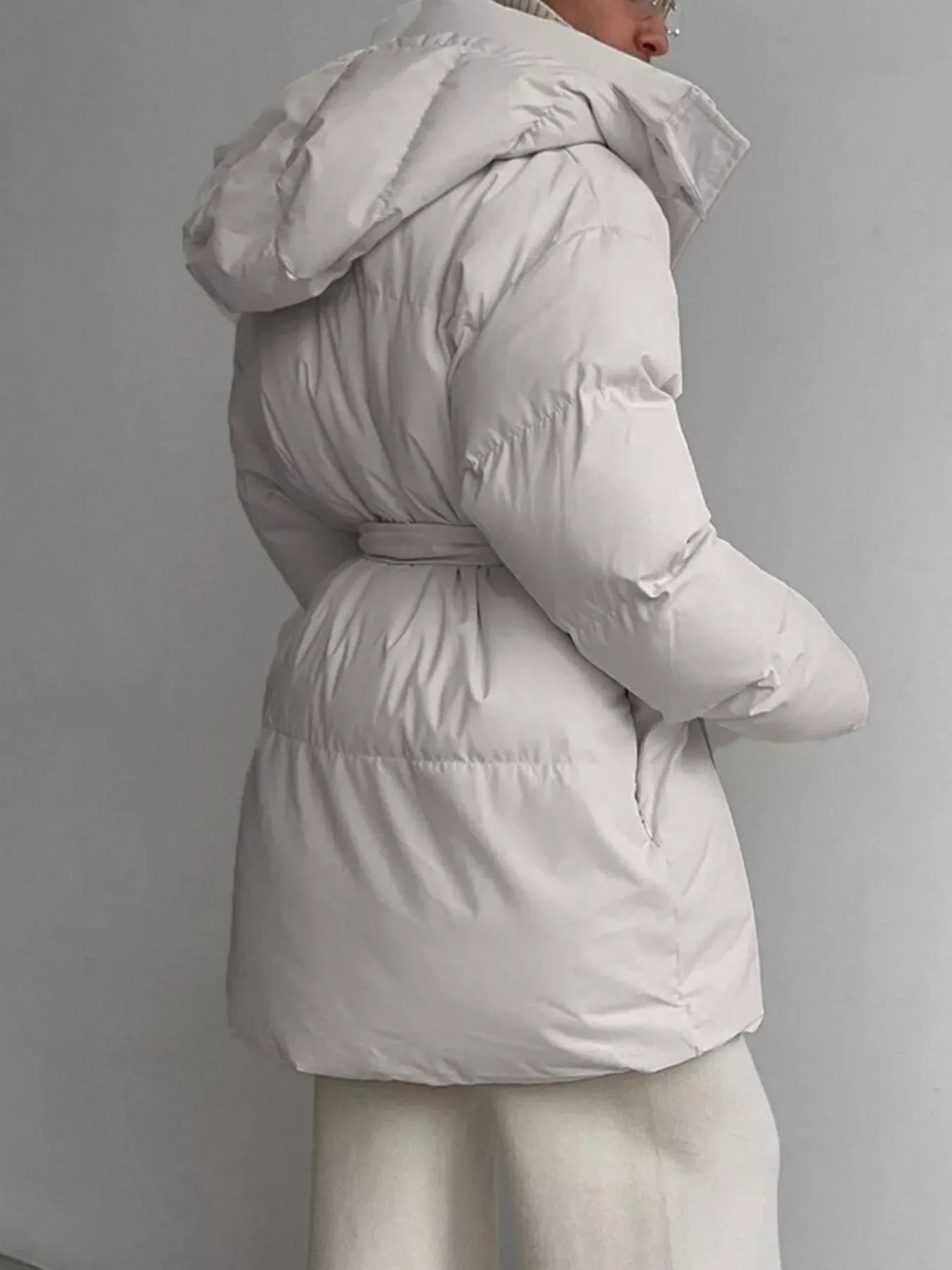 Mid-Length Thickened Hooded Winter Coat with Belted
