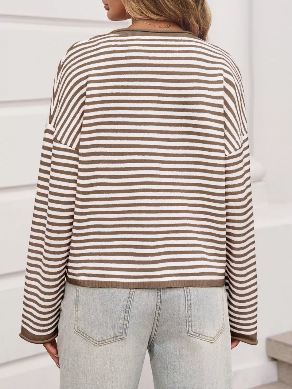 Striped Button-Down Knit Cardigan