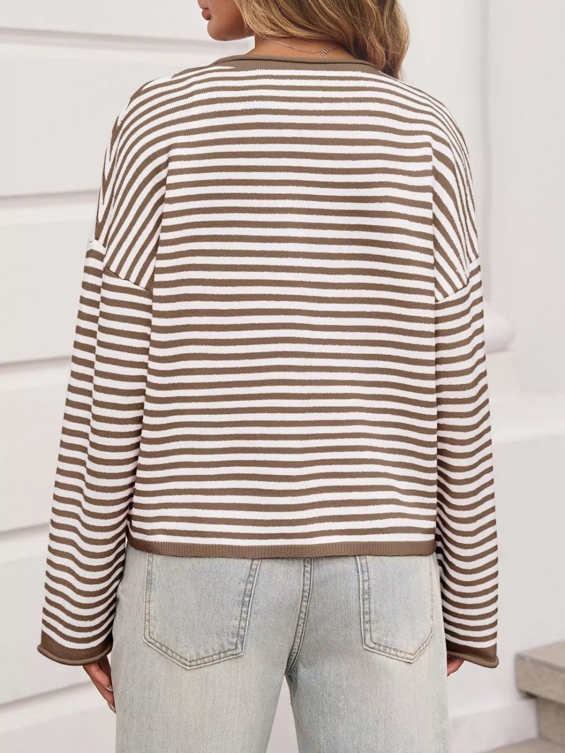 Striped Button-Down Knit Cardigan