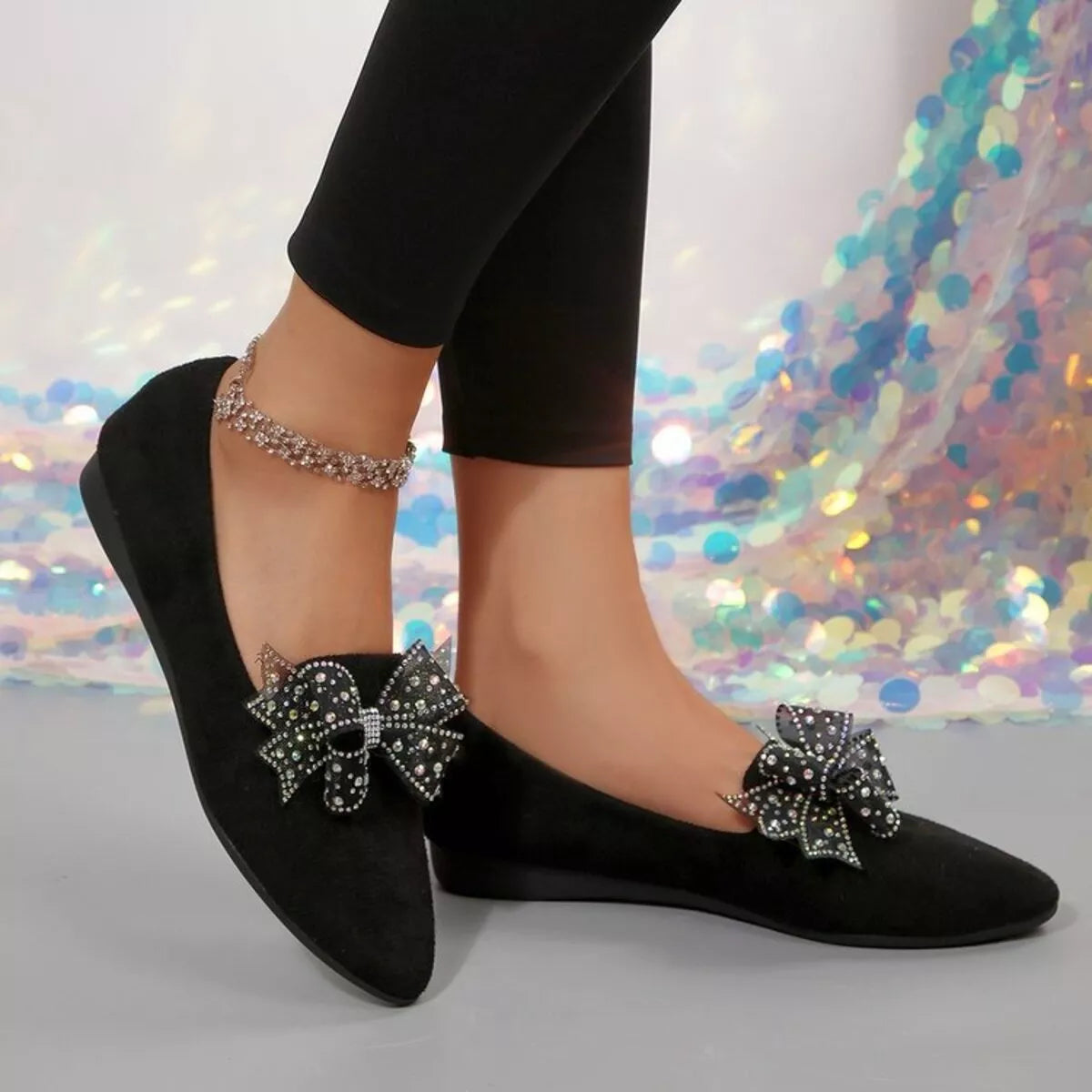 Rhinestone Point Toe Flats Slip-Ons