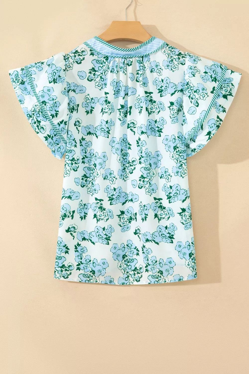 Floral Meets Stripes V Neck Flutter Sleeve Blouse