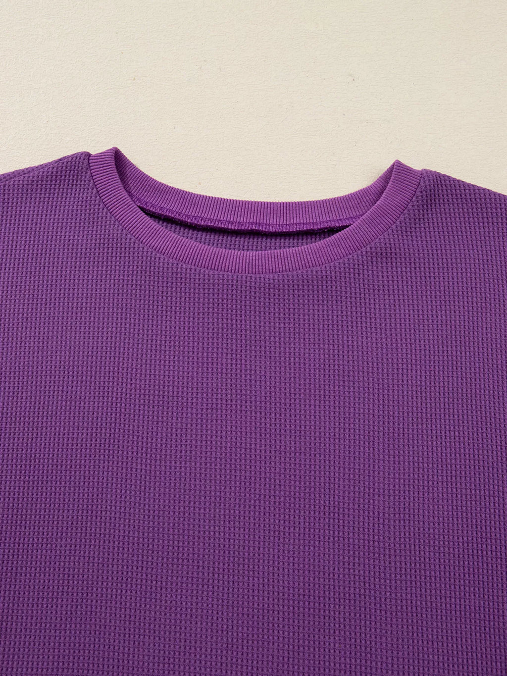 Solid Color Raw Seam Patchwork Ribbed Drop Shoulder Sweatshirt