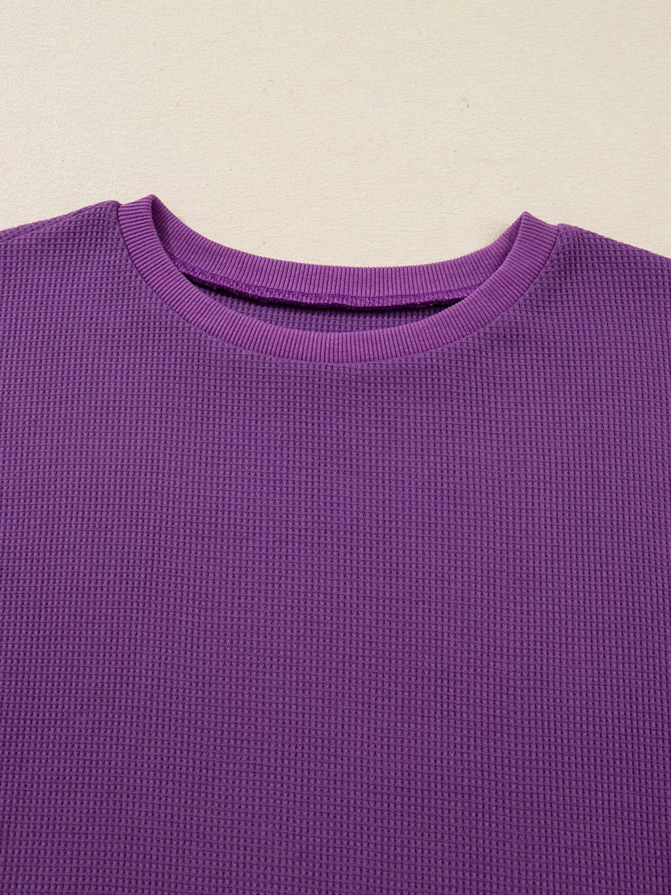 Solid Color Raw Seam Patchwork Ribbed Drop Shoulder Sweatshirt