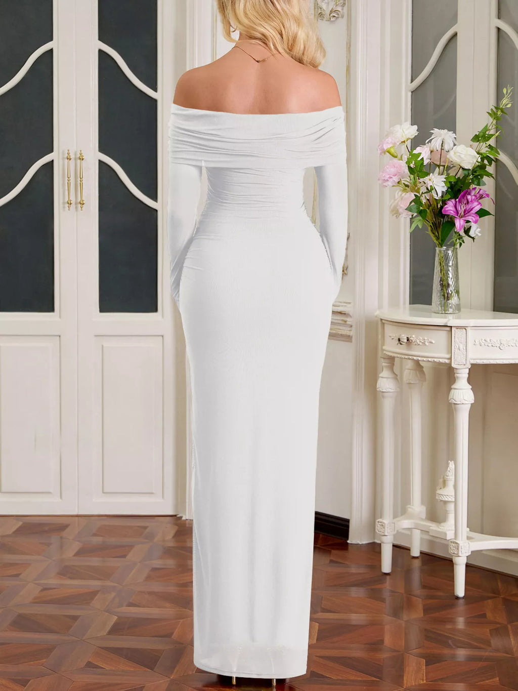 Off-Shoulder Ruched Maxi Dress