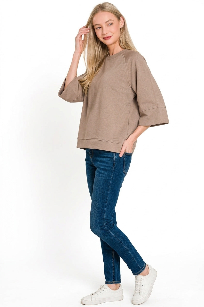 Zenana Scuba 3/4 Sleeve Pullover