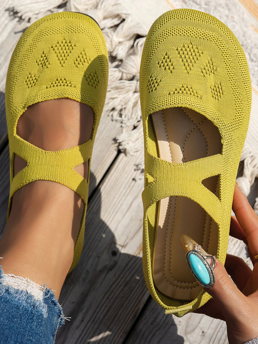 Knit Mary Jane Slip-On Loafers with Strap