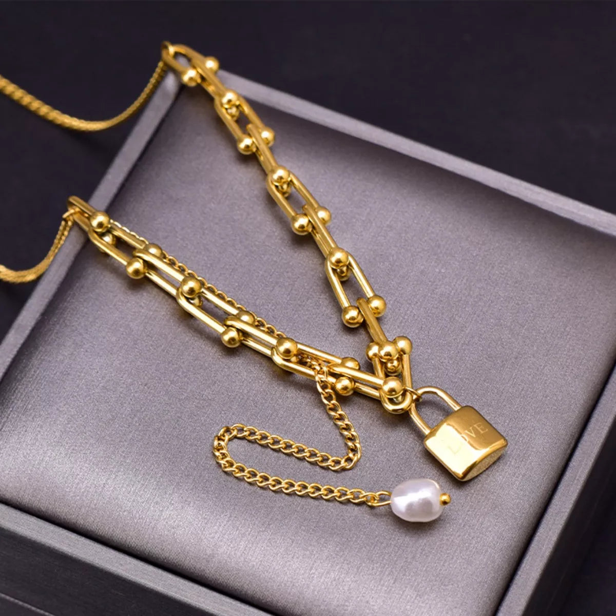 18K Gold-Plated Lock Pendant Necklace