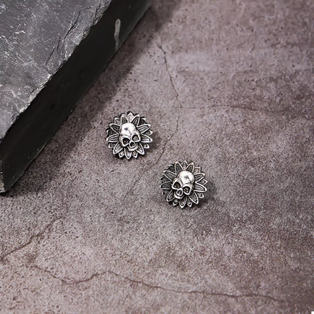 Halloween Skull Sunflower Stud Earrings