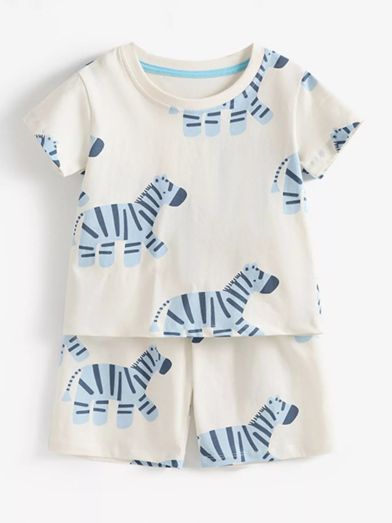 Children's Zebra Print Round Neck Tee and Shorts Set