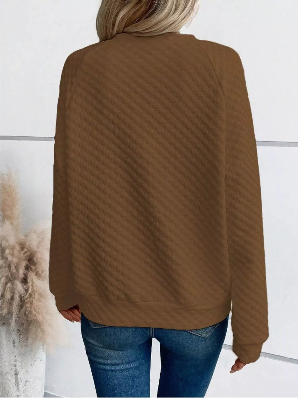 Textured Notched Raglan Sleeve Sweatshirt