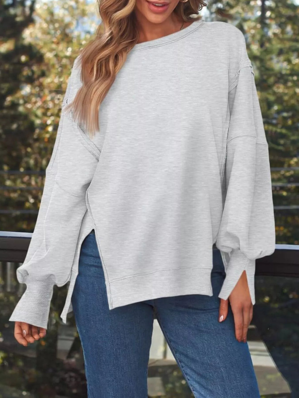 Side Slit Long Sleeve Oversized Sweatshirt