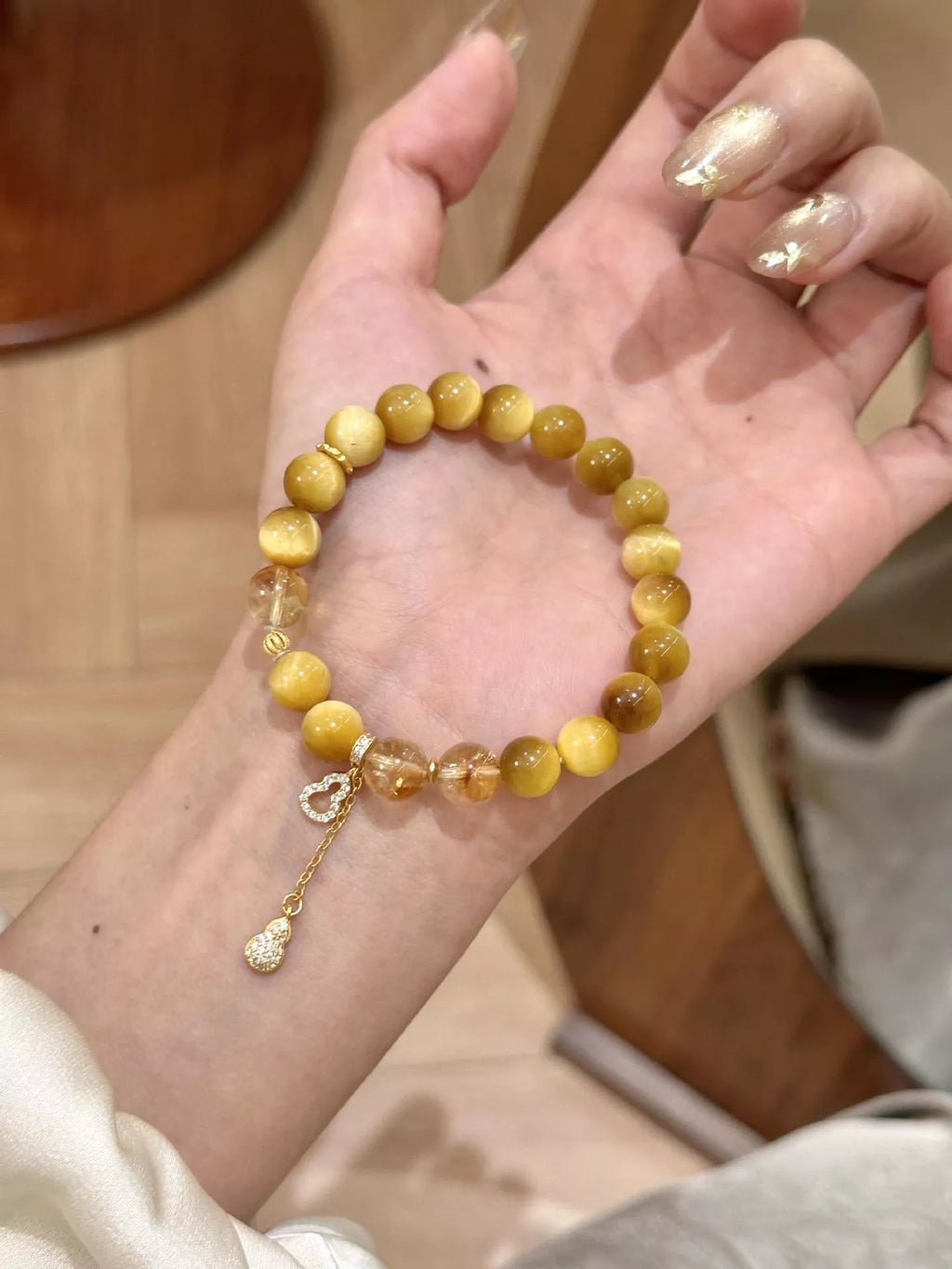 Tiger Eye Beaded Bracelet with Gourd Charm
