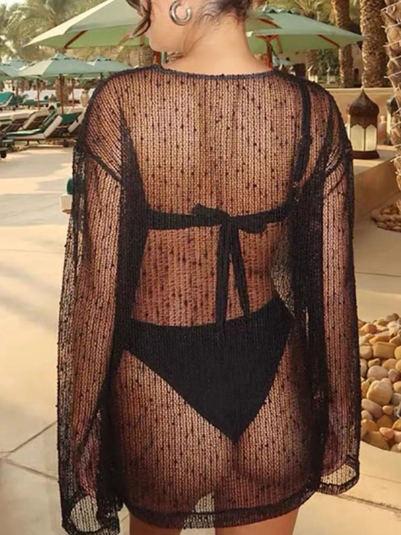 Sheer Knit Long Sleeve Cover-Up