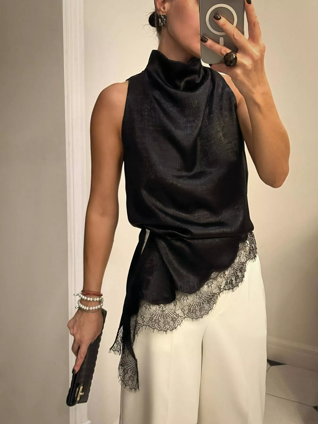 High Neck Lace Trim Cami
