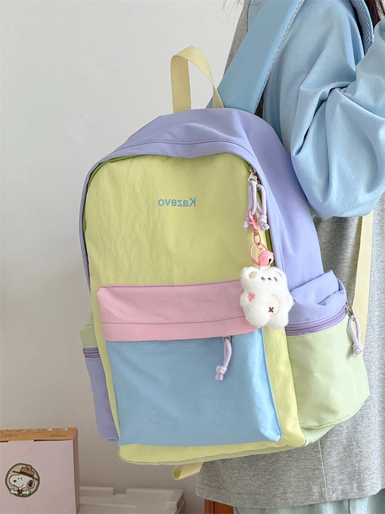 Color Block Lightweight Backpack Bag